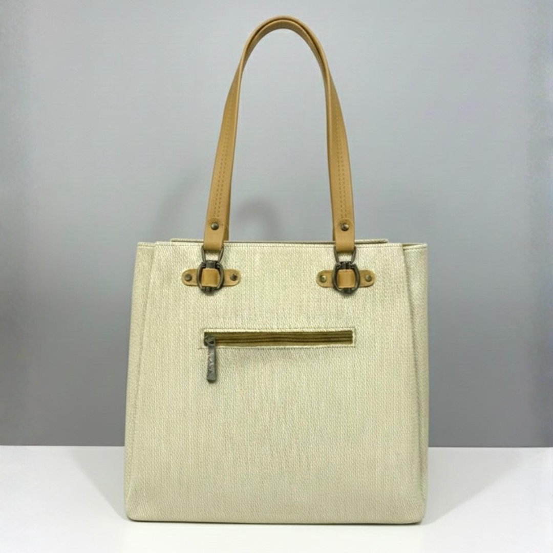 Classic Taupe Jute Handbag with Pouch