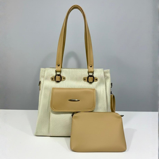 Classic Taupe Jute Handbag with Pouch