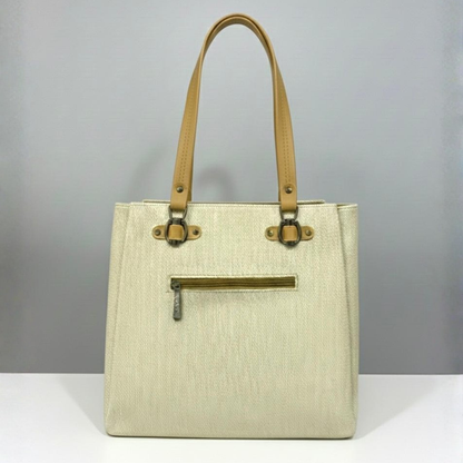 Classic Taupe Jute Handbag with Pouch