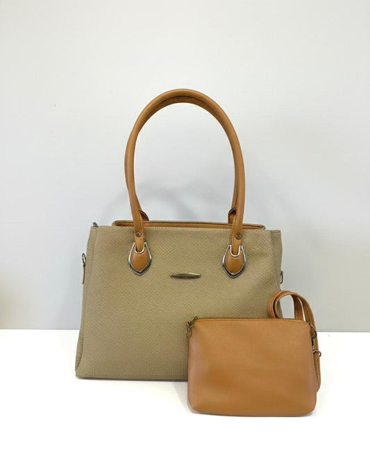 Desert Taupe Jute Shoulder Handbag with Pouch